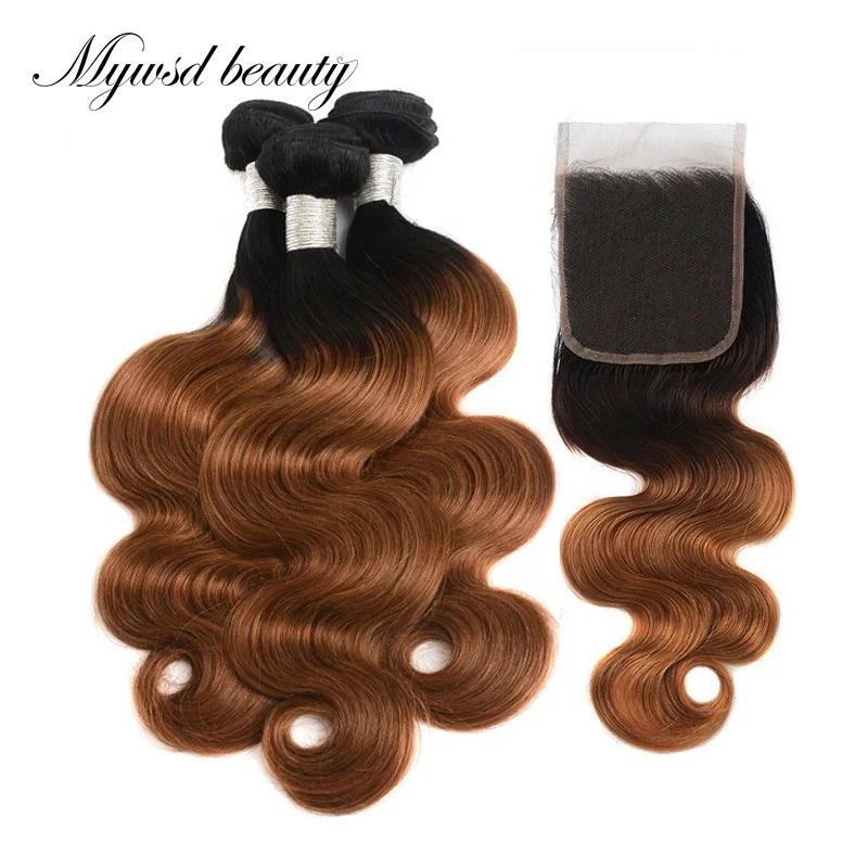 

Best Sell Cuticle Aligned Ombre Color 1B 27 Human Hair bundles with Closure