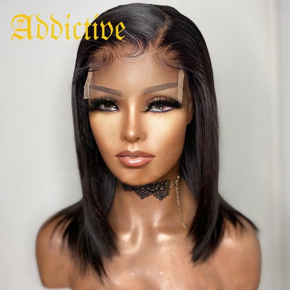 

Addictive Raw Straight Short Bob Wig Human Hair Blends Closure Wig 4x4 5x5 Lace Closure Wig For Black Women Fast Shipping