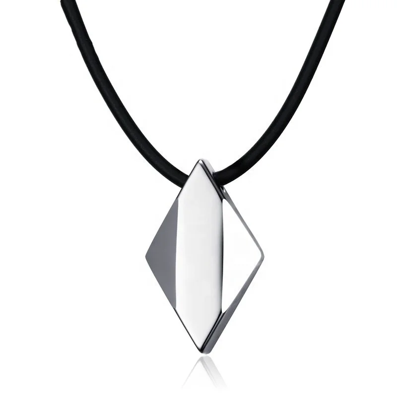 POYA Mens Necklace 26mm Small Diamond Shape Tungsten Carbide Pendants High Polished Best Gift for Him