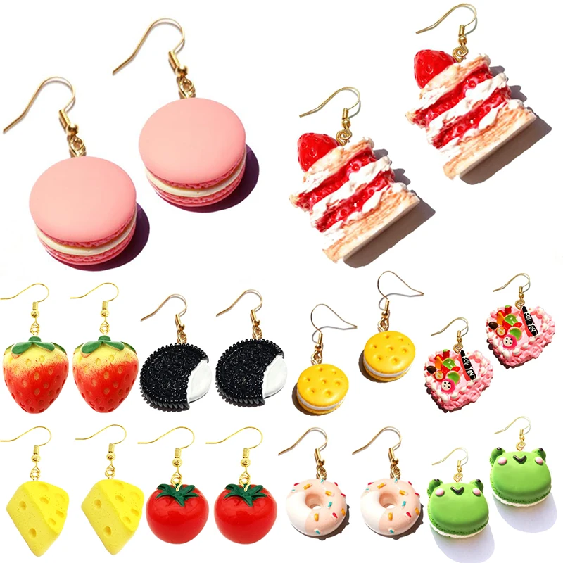 

Earring For Women Resin Drop Custom Made Handmade Cute Girls Gift Cookies Macaron Cake Food Donuts Lovely Ear Hook