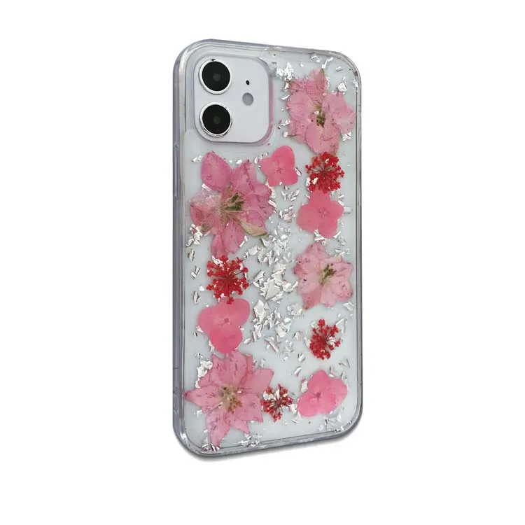 

Luxury Real Pressed Dried Flower Phone case Clear Soft Tpu Epoxy shock-proof mobile phone Case For iphone 12 pro max
