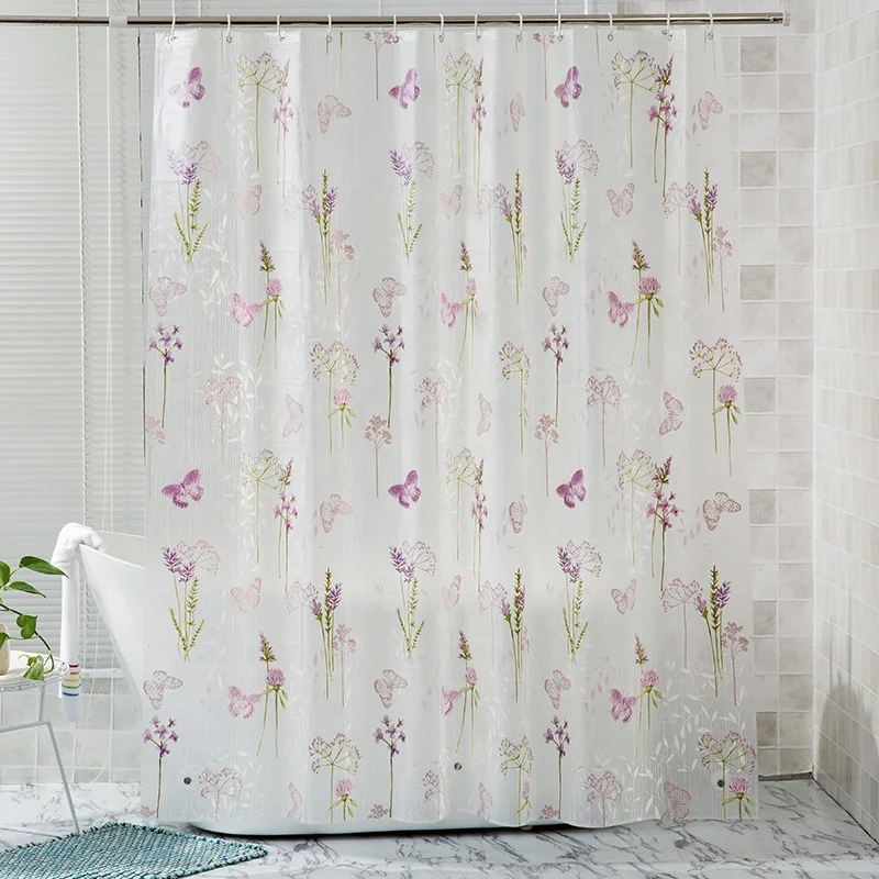 

i@home purple mildew resistant eco friendly flower printed peva shower curtain, Picture