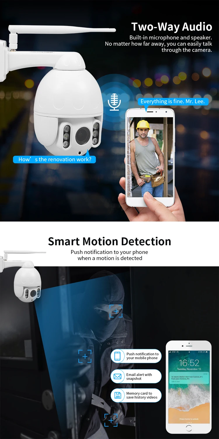 Innotronik Onvif PTZ 5MP 5X Zoom Outdoor Weatherproof IP66 Speed Dome Camera CCTV WiFi H.264 Video