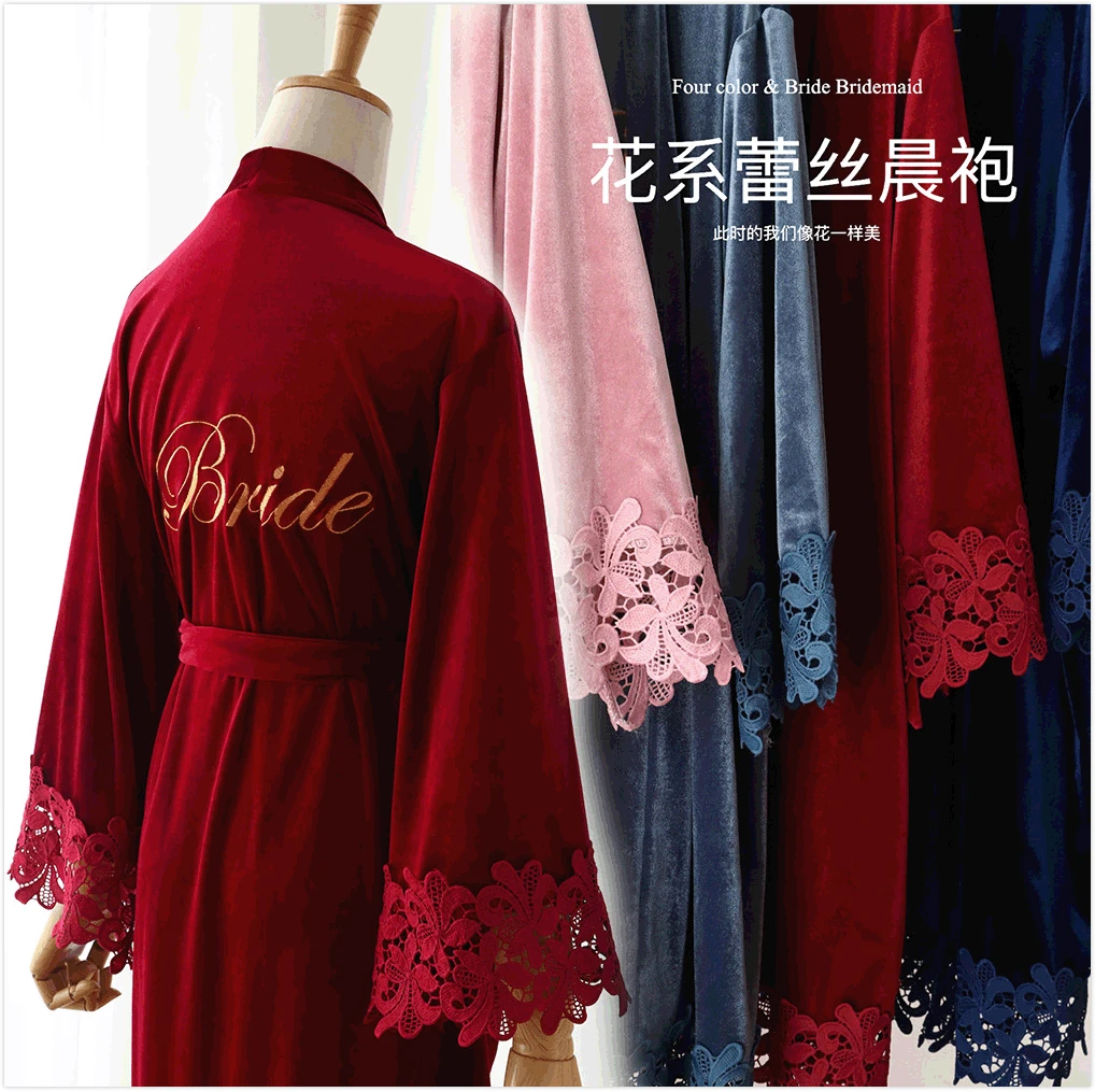 

PANEW1492 Hot Sale Woman Wedding Party Robes Gift Bridesmaid Bridal Shower Sexy Night Gown suit nighty for women, Red