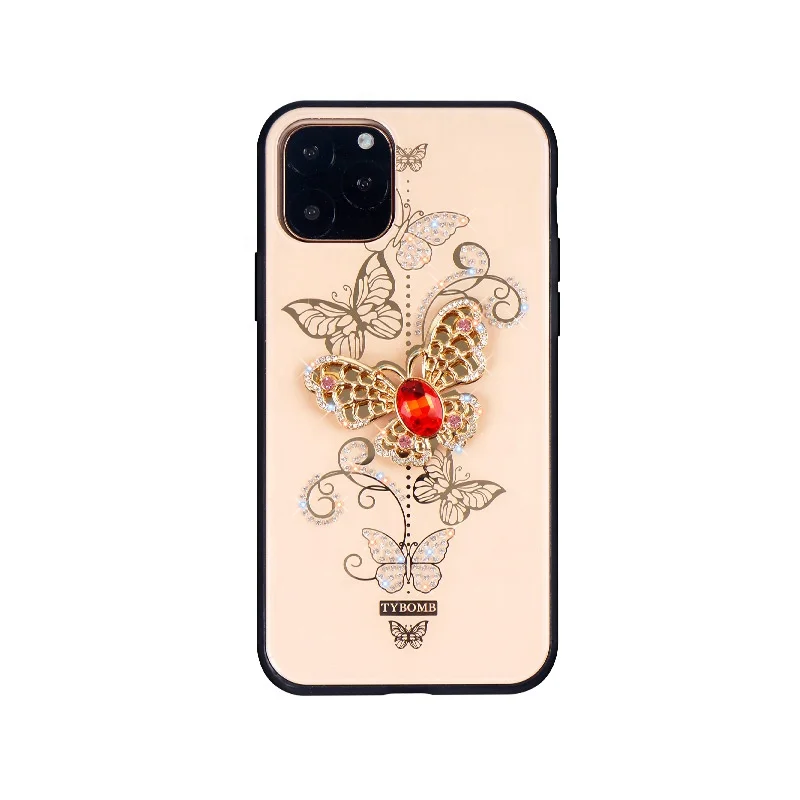 

TYBOMB soft shell all-inclusive diamond-studded phone case fashion ruby butterfly phone case for apple girls women accessories, Pink/white