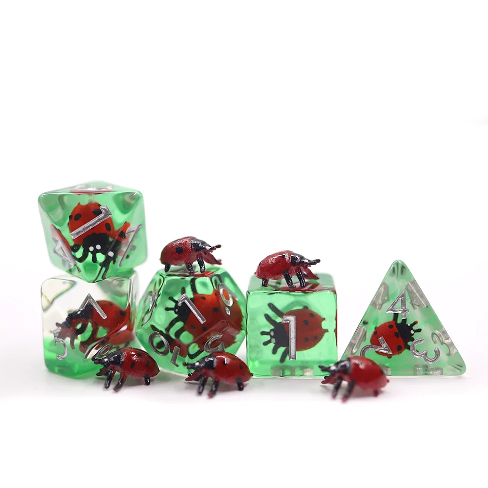 

Bulk Wholesale Personalized Polyhedral Dice set DND Beetle inclusion resin dice for DND board Game