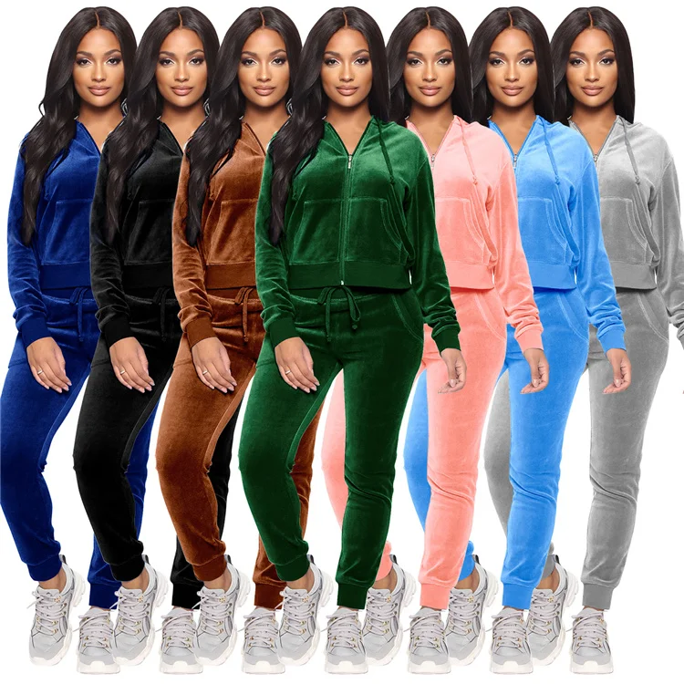 

D12401 Casual fall 2 piece sweatpants velvet two piece women set plus size plus size lounge and street wear