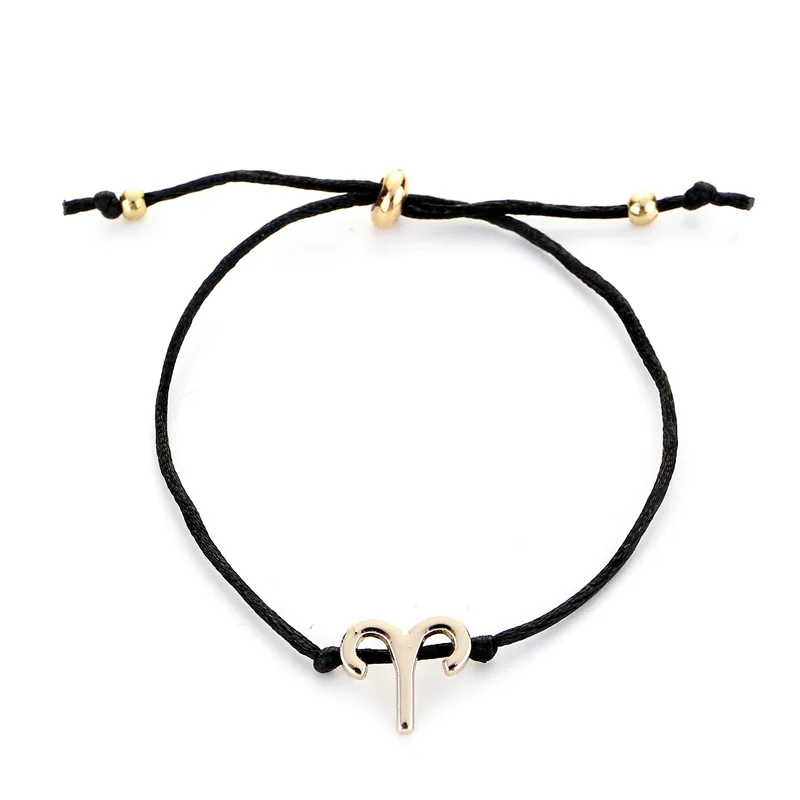 

Couple Fashion Wish Card Constellation Jewelry Black Rope Woven 12 Zodiac Sign Charm Bracelet