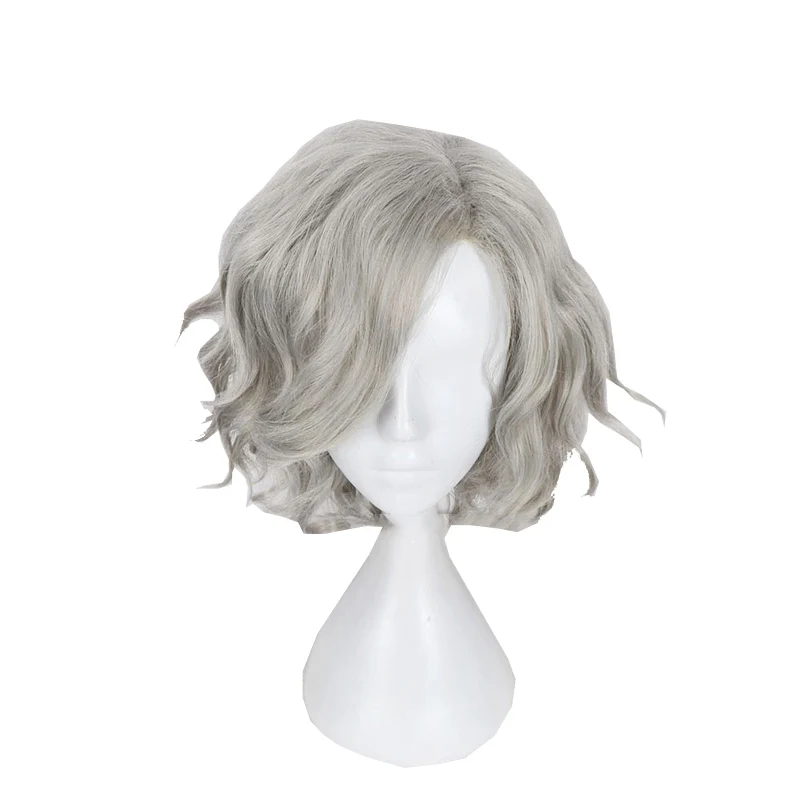 

Silver Grey Melange Wavy Synthetic Hair Anime Comic Exhibition Cosplay Halloween Hair COS Ombre Wigs Male Hair Ends Upturned, Pic showed