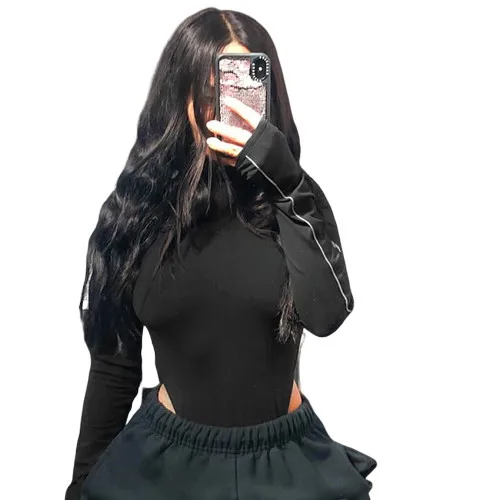 OOTN 2020 Reflective Playsuits Print Bodycon Jumpsuits High Neck Top Long Sleeve Turtleneck Bodysuit Ladies Casual Clothing