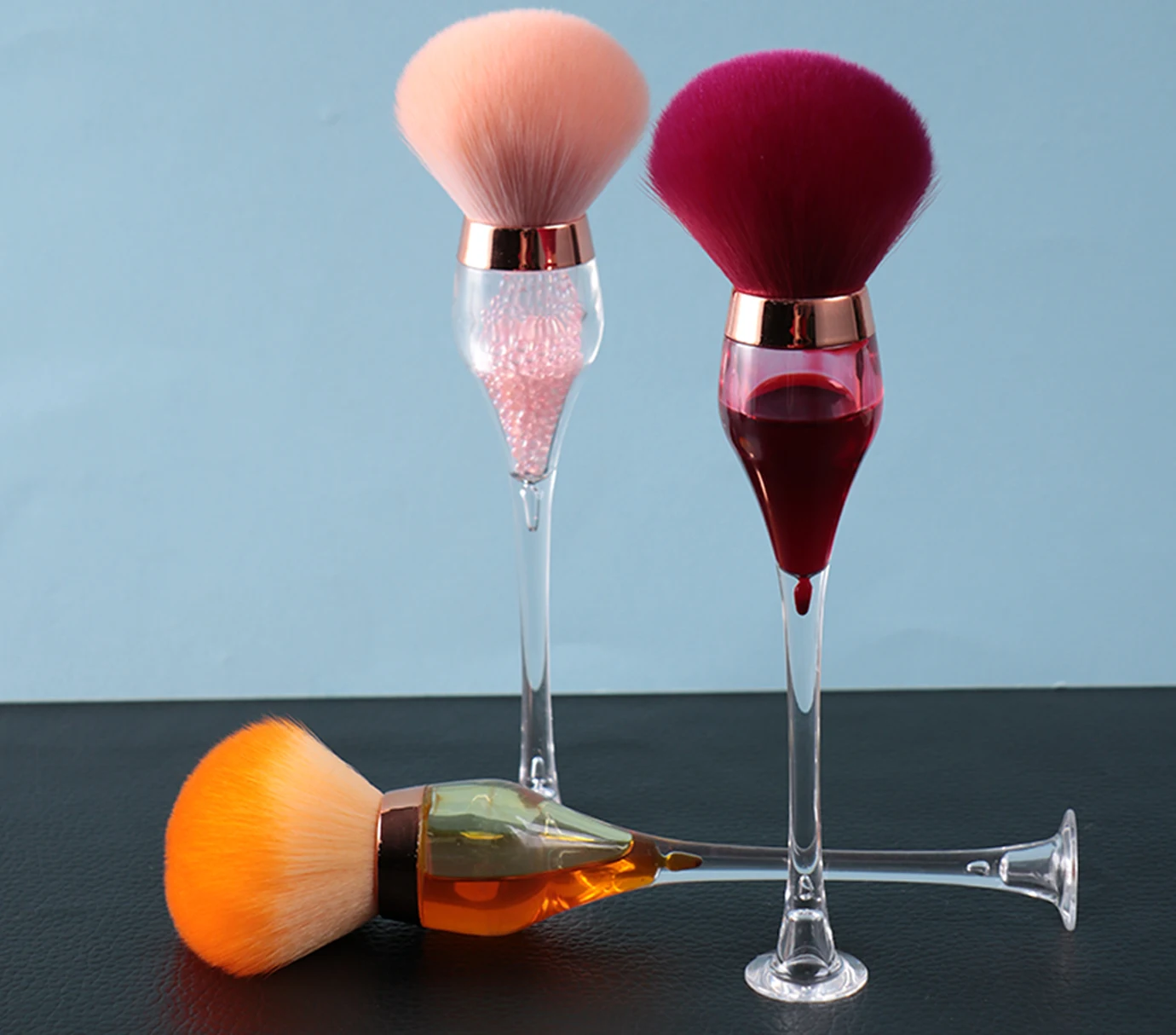 

3pcs Synthetic Fiber Hair Makeup Brush Set With Fashion & Foldable Wine Handle Bling Your Beauty, Red /orange/pink