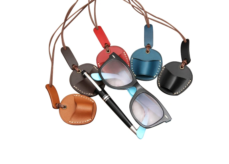 Leather Eyeglasses Holder Pen Sunglasses Accessory Keychain Holder