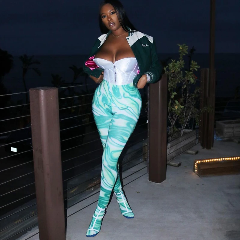 

Bomblook M21PT203 Skinny Fashion Artistic Print Tights Women New Arrival 2021 High Waist Pant Streetwear