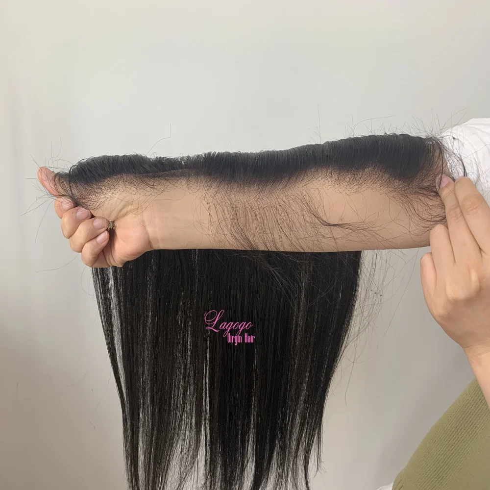

Lagogo Hair human hair extension virgin cuticle aligned hair HD lace frontal 13*4 13*6 lace available, Natural black