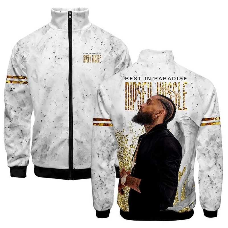 

OEM Custom Pattern Design Mens zipper Pullover Coat American rapper Nipsey Hussle 3D Stand Collar Jacket, Customized color