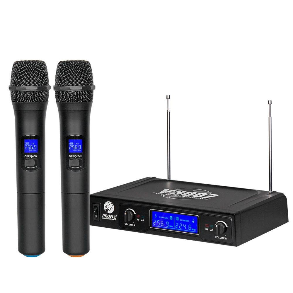 

Debra Audio OEM VHF 2Channel Handheld Cordless mic Wireless Microphone System 60m range for Speaker karaoke Power amplifier