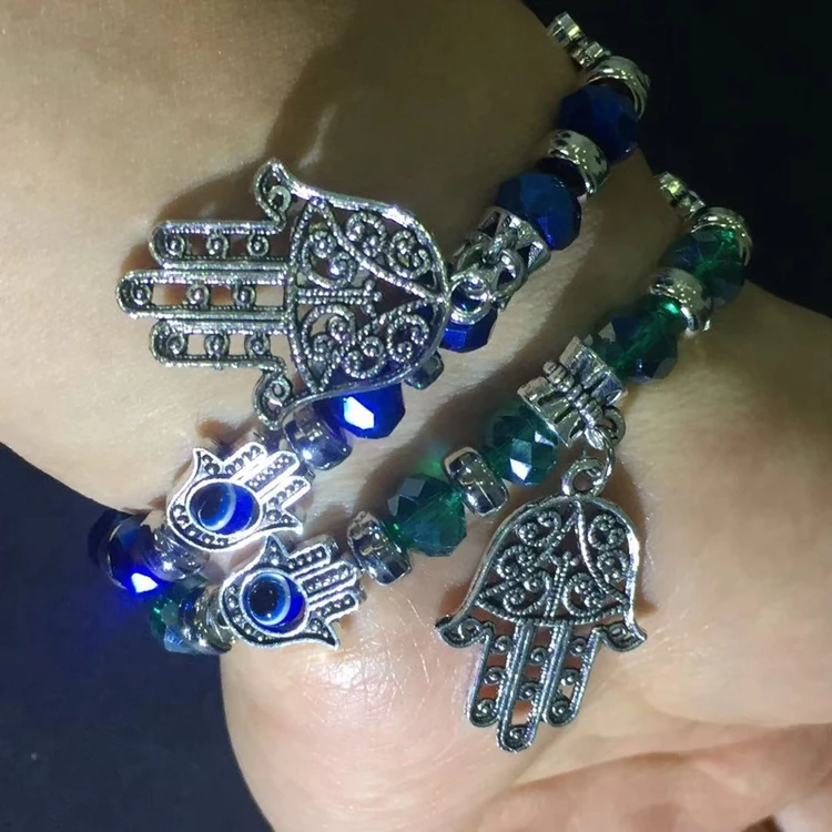 

Jialin jewelry Wholesale Bracelet Custom blue Eye Beads Charm Turkish Eyes Hamsa hand eye Bracelet