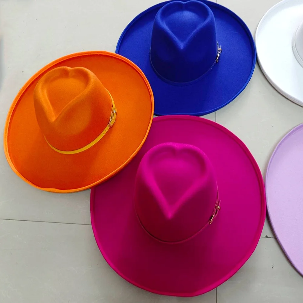 

Wholesale 2024 New Arrival High Quality Heart Shape Wide Brim Fedora Hat for Women Fashion Dress