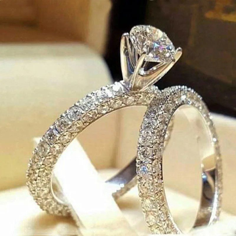 

Accessories Bride Wedding Fashion Women Jewelry Ring Elegant Party Crystal Rhinestones Ring For Women Gift, As pic shown