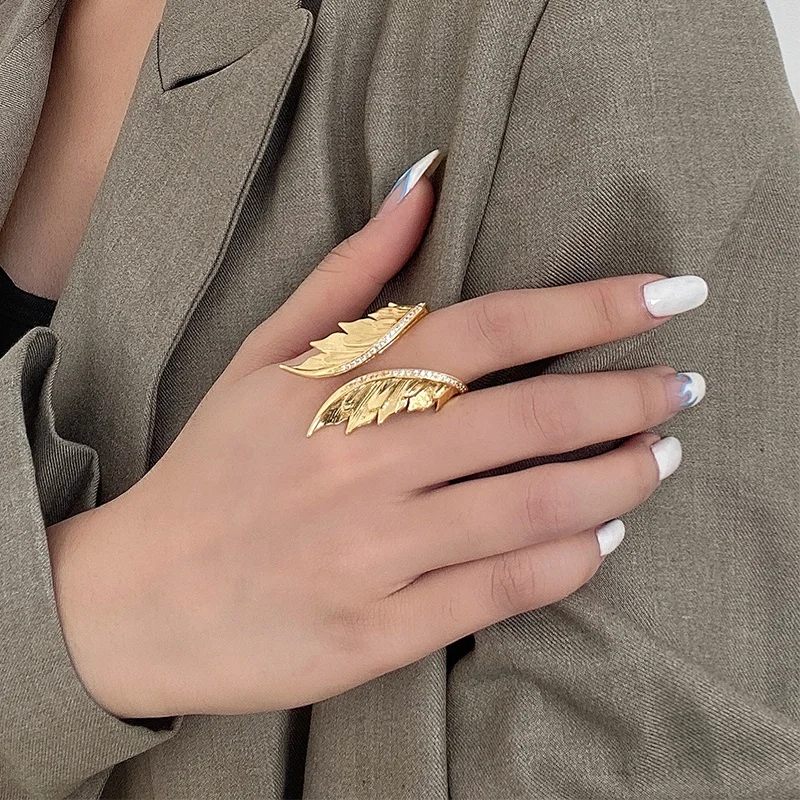 

Wholesale new fashion designs elegant adjustable angel wings ring opening ring personality exaggerated