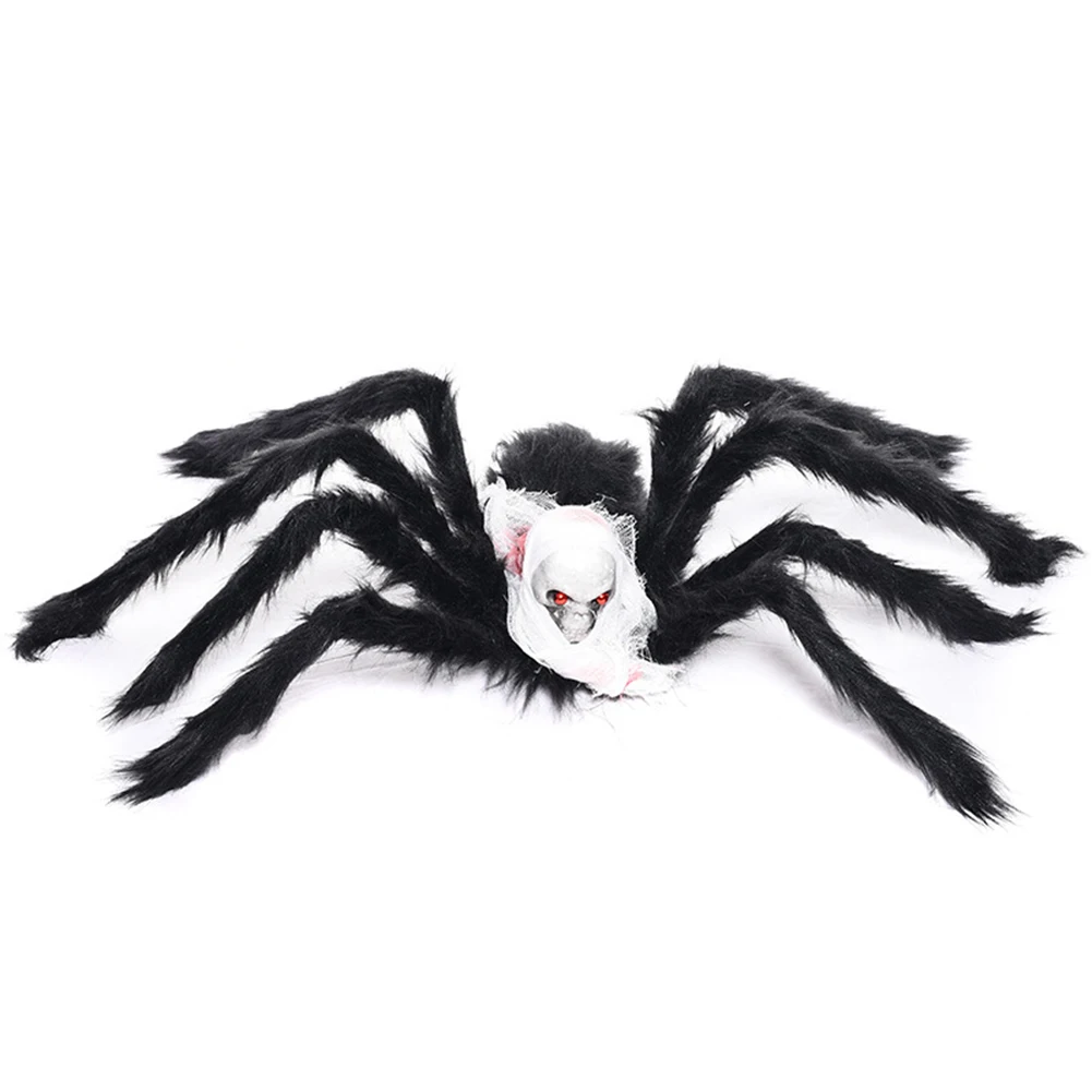 75cm万圣节大蜘蛛装饰巨型恐怖骷髅蜘蛛恶作剧道具生动红眼万圣节晚会