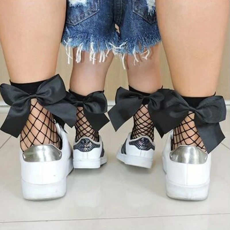 

Women Baby Girl's Kid's Mesh Socks Breathable Bow knot Fishnet Socks Fish Net Vintage Toddler Short Bow socks, Shown