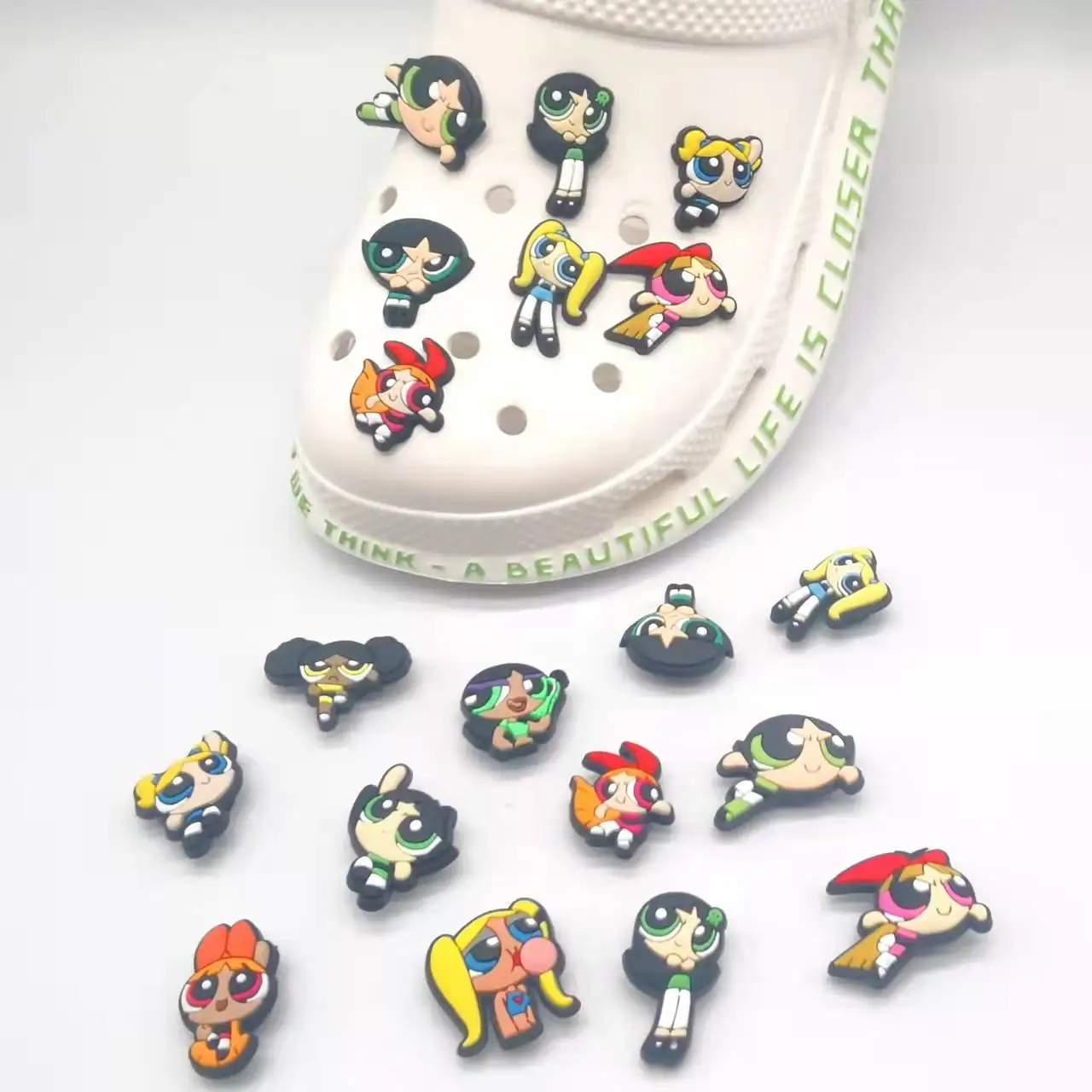 

Powerpuff Girls new year cartoonwholesale custom DIY shoe lace croc charms clog pvc soft Shoe decoration As a gift for the child