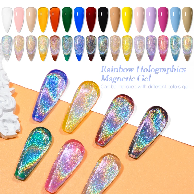 

Newest private label 6ml laser rainbow cat eye gel soak off uv gel polish holographic cat eye nail gel, As pictures