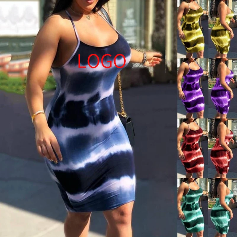 

2021 Summer Plus Size Women Clothing Tie-dye Round Neck Suspender Casual Dresses Spot maxi dress