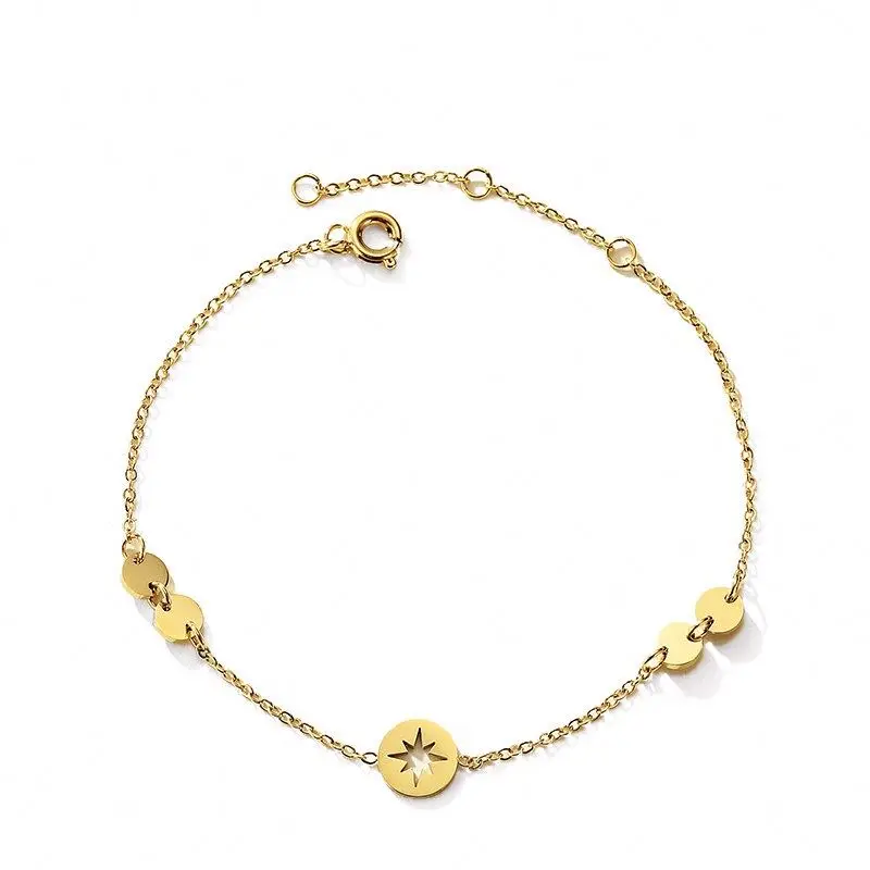 

Female Fashion Accessories Small Round Plate 18K Gold Plated Chain Bracelet Stainless Steel, Gold color