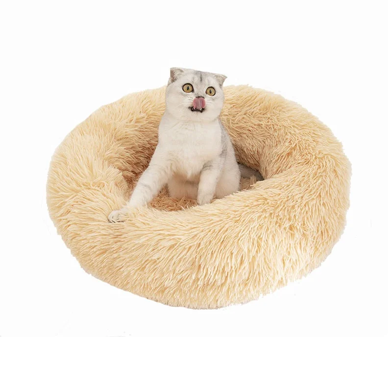 

2021 Cute dog bed bagel for pet orthopedic cat bed Manufacturer Lux faux fur Donut cosy modern design pet nest for kitten, Picture