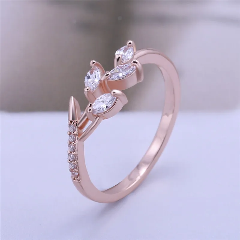 

2019 Fashion leaf engagement rings women cubic zirconia Wedding Eternity Band Rings For Female Rose Gold Rings Jewelry Gifts