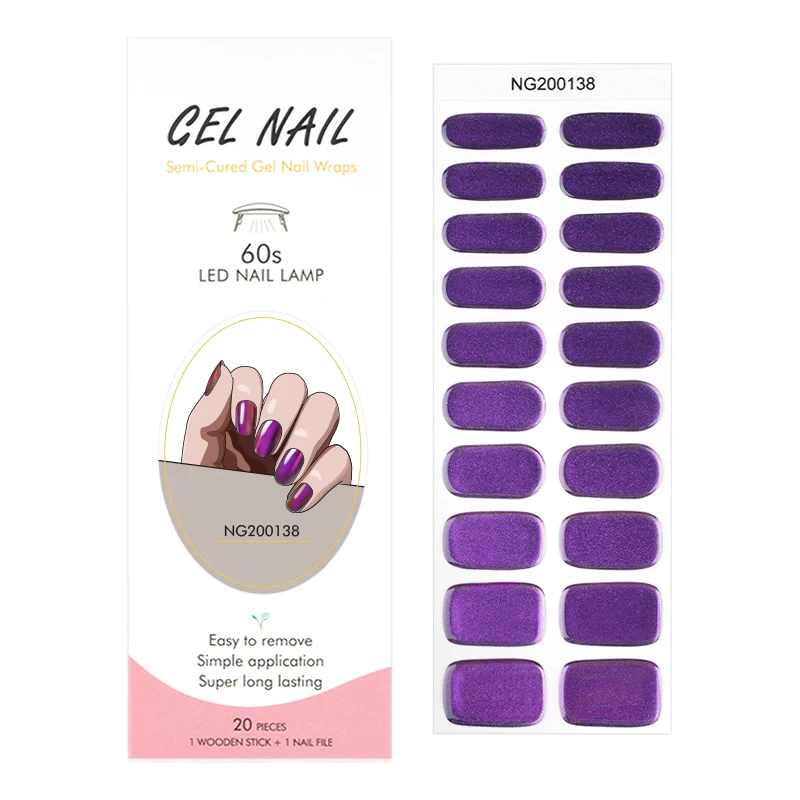 

Huizi gel nail sticker manufacture Non-Toxic Long Lasting glitter semi cured Gel Nail strip wraps