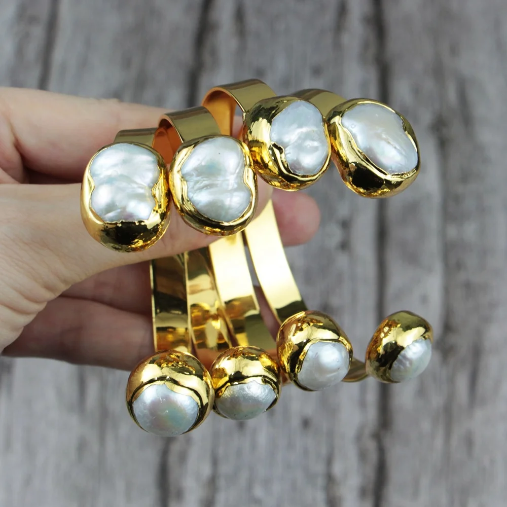 

BD-S336 New Special Elegant Metal Electroplated Style Gemstone Jewelry For Women Fashion Jewelry Natural Pearl Bangle, Gold color