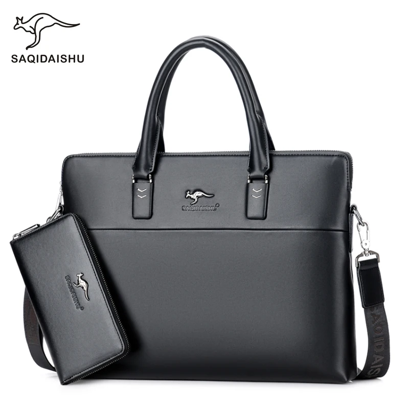 

Top Brand SAQIDAISHU Fashion Business Men Briefcase Bag Luxury Leather Laptop Bag Man Shoulder Bag, 2colors for choose