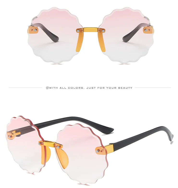 

2021 fashion flower rimless round kids sunglasses custom logo baby girls trendy shades, Custom colors