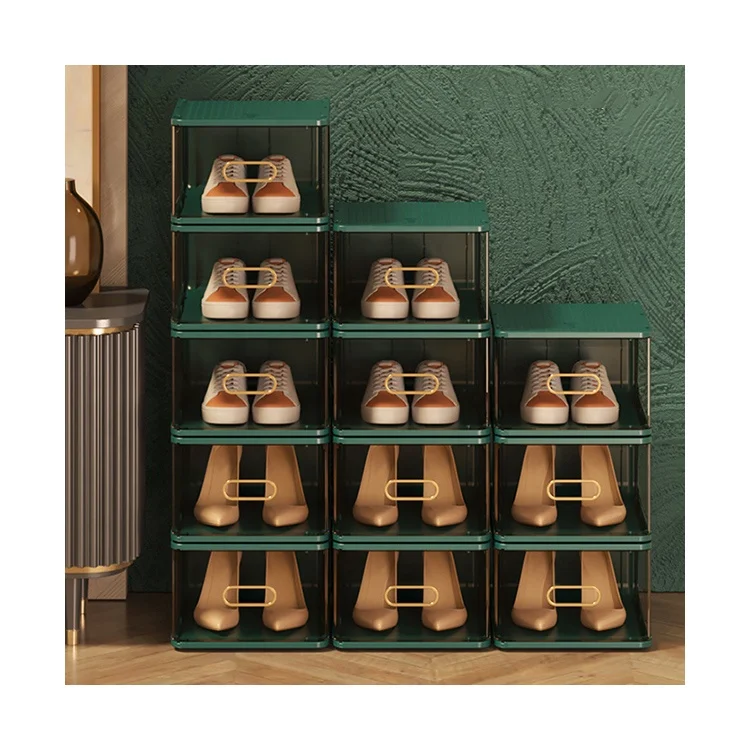 

NEben Wholesale Custom Home Women Luxury Plastic Transparent Stackable Shoe Rack Shoe Storage Display Box, Deep green