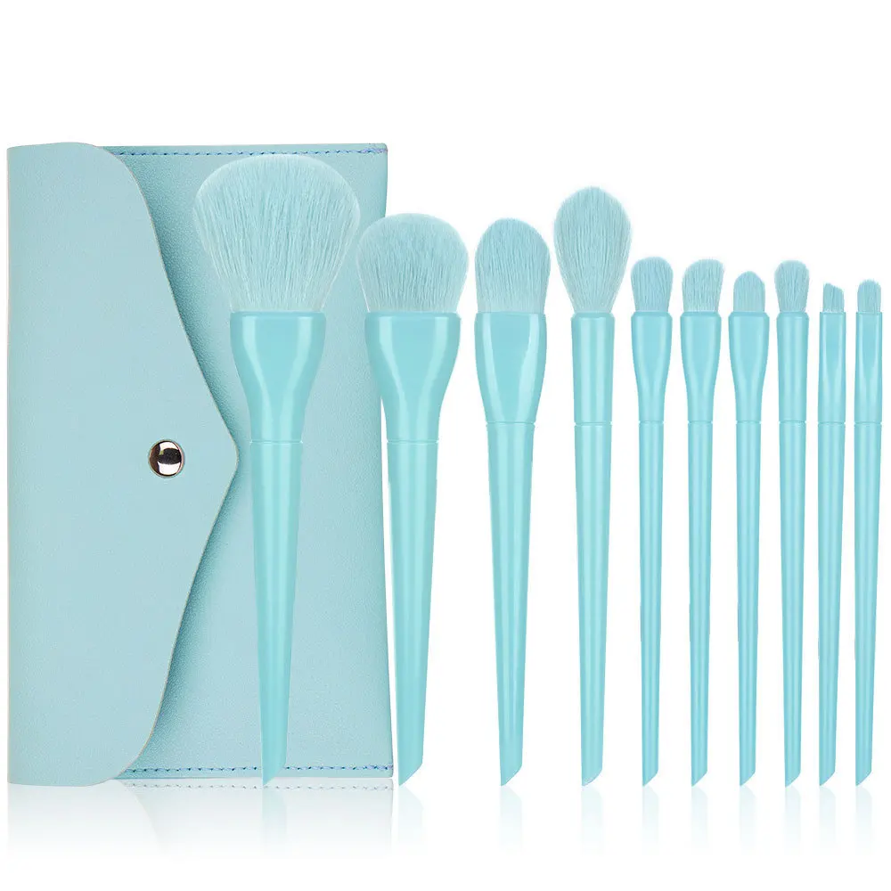 

Quality Vegan Makeup Brushes, Luxury Green Makeup Brushes, 10 Pieces Cosmetic Makeup Brush, Blue, pink, green, orange