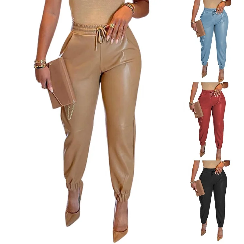 

Dropshipping Women Casual Leather Pant Women Plus Size Pencil Pants Trousers Bell Bottom Flare Leather Skinny High Waist pants