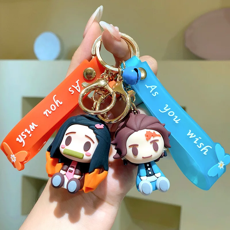

Anime Demon Slayer Keychain Lovely Girl Cartoon Figure Souvenir 3D Character Soft Rubber Pvc Keychain