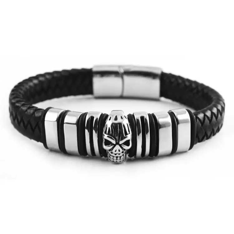 

Dr. Jewelry High Quality Mens Bracelets Leather Stainless Steel Jewelry Braided Leather Bracelet For Men, See picture