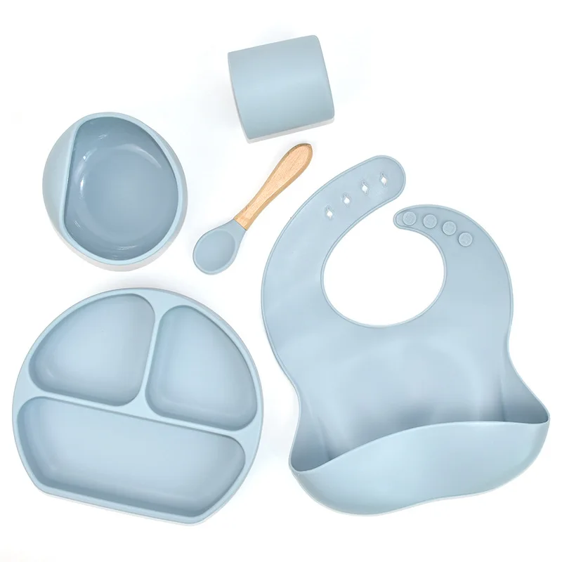 

Non Toxic Washable Multi Colored Silicone Baby Bib Food Plate Feeding Set For Kids