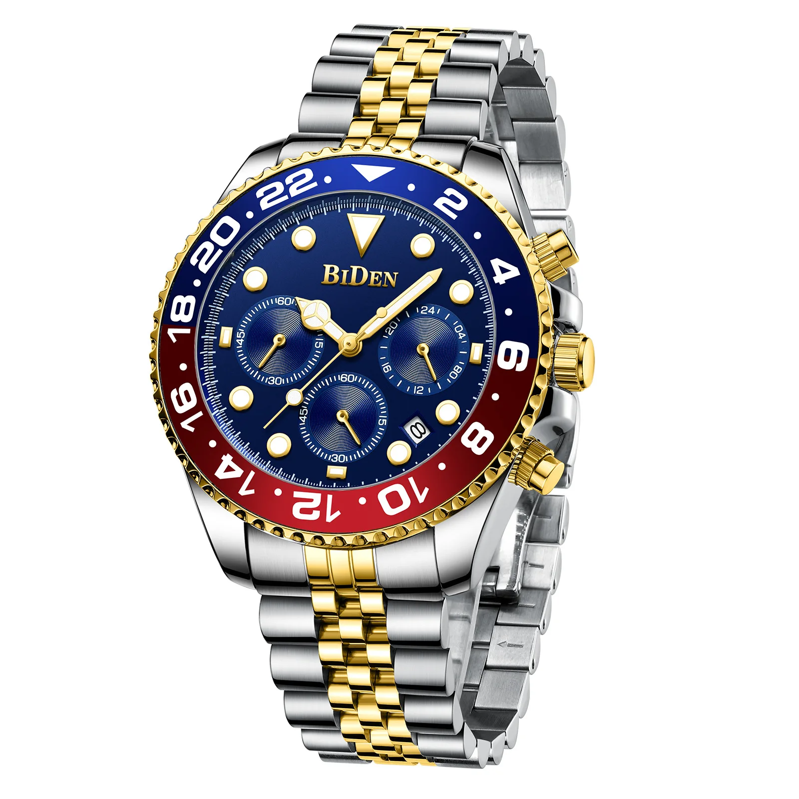 

Luxury Top Brand Gold Men Watch 304 Stainless Steel Chronograph Watches Mens 2020 Waterproof Male Business Dress BIDEN Watch, 3 colors