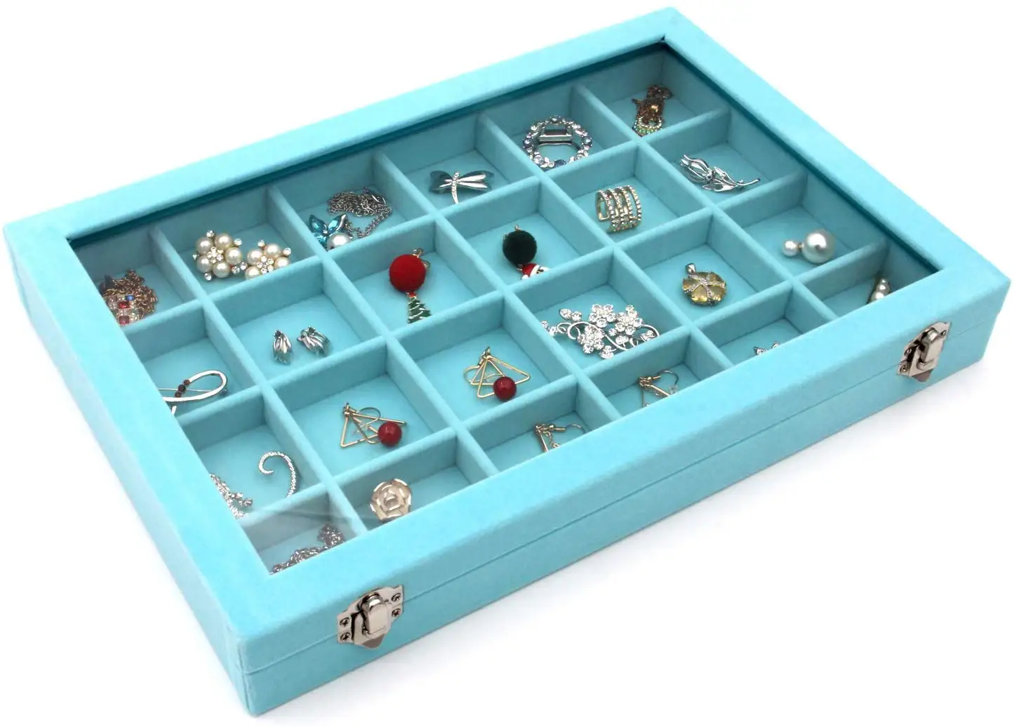 Oem Odm Light Blue Stackable Ring Display Trays Velvet Tray Jewelry