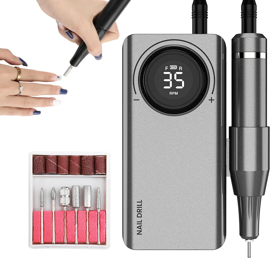 

30W 35000RPM USB Rechargeable Portable Nail Drill Machine Manicure, Grey