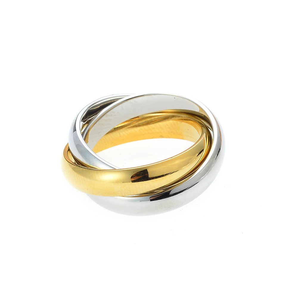 

Simple Three Tone Plated Bands Ring Covered 316L Stainless Steel Women Jewelry