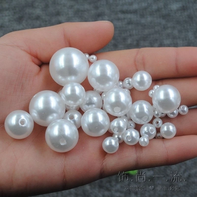 

3mm-20mm Straight With Hole Imitation Pearl Bead Loose Acrylic Round Beads For DIY Craft Jewelry Making Supplies Accessories, White