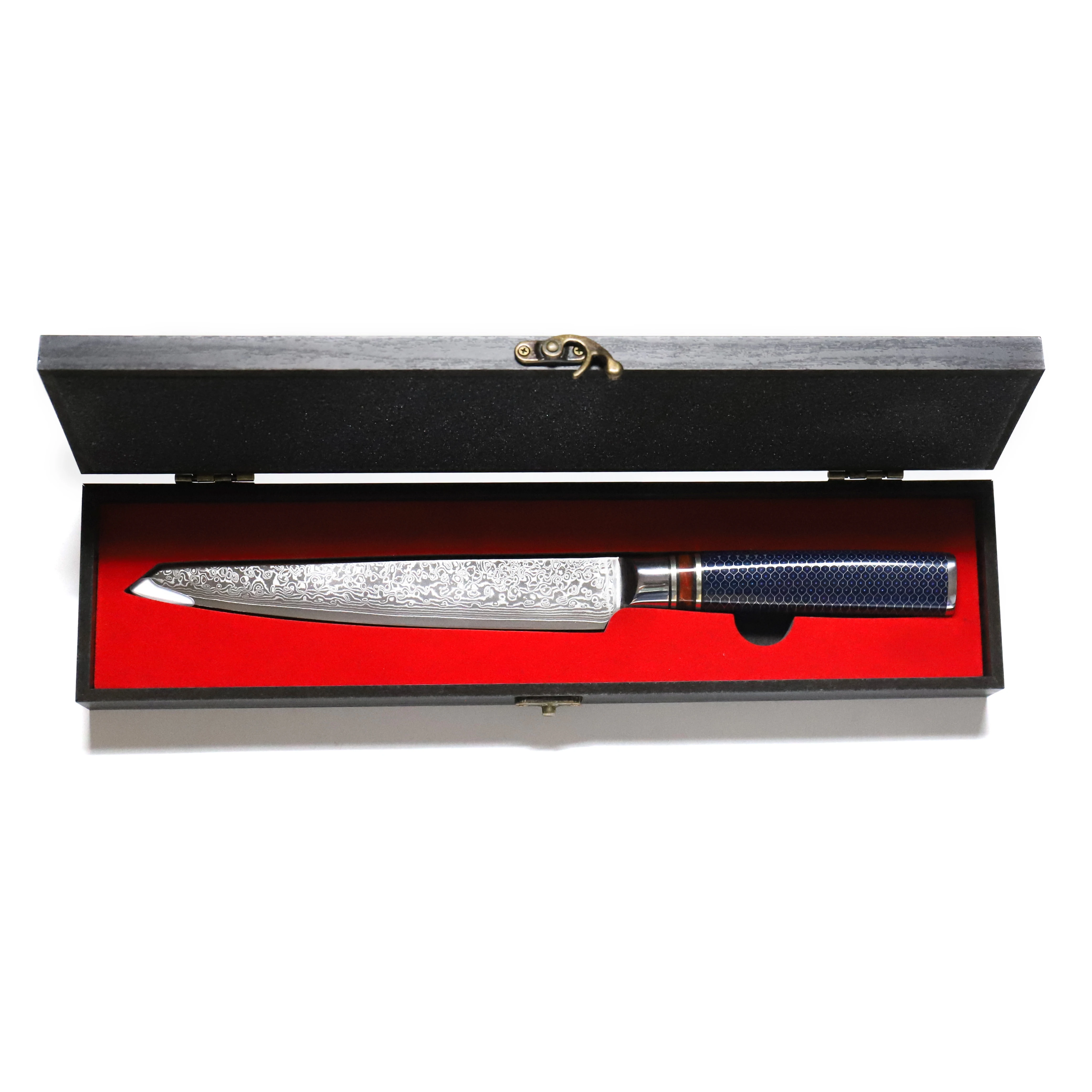 

Razor Sharp Blade 8 Inch Damascus Steel VG10 Slicing Knife With Wooden Box