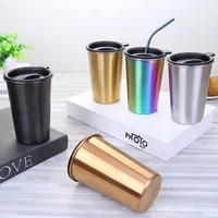 

Custom Logo Stainless Steel Double Wall Coffee Cups With Lids And Straws Beer Cup