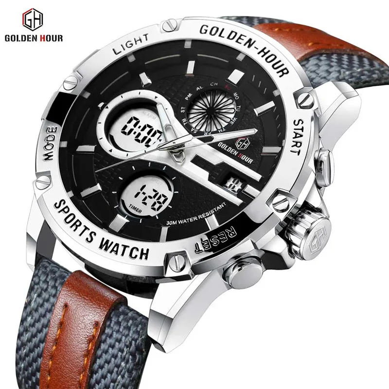 

Sport Watch Men Military Quartz Watches For Men Analog LED Digital Leather Nylon Men Watches Casual Waterproof Wristwatch GH116